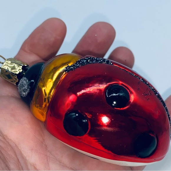 Authentic Star-Topped Inge-Glas German Made Christmas Ornament Lucky Lady Bug - Picture 2 of 3